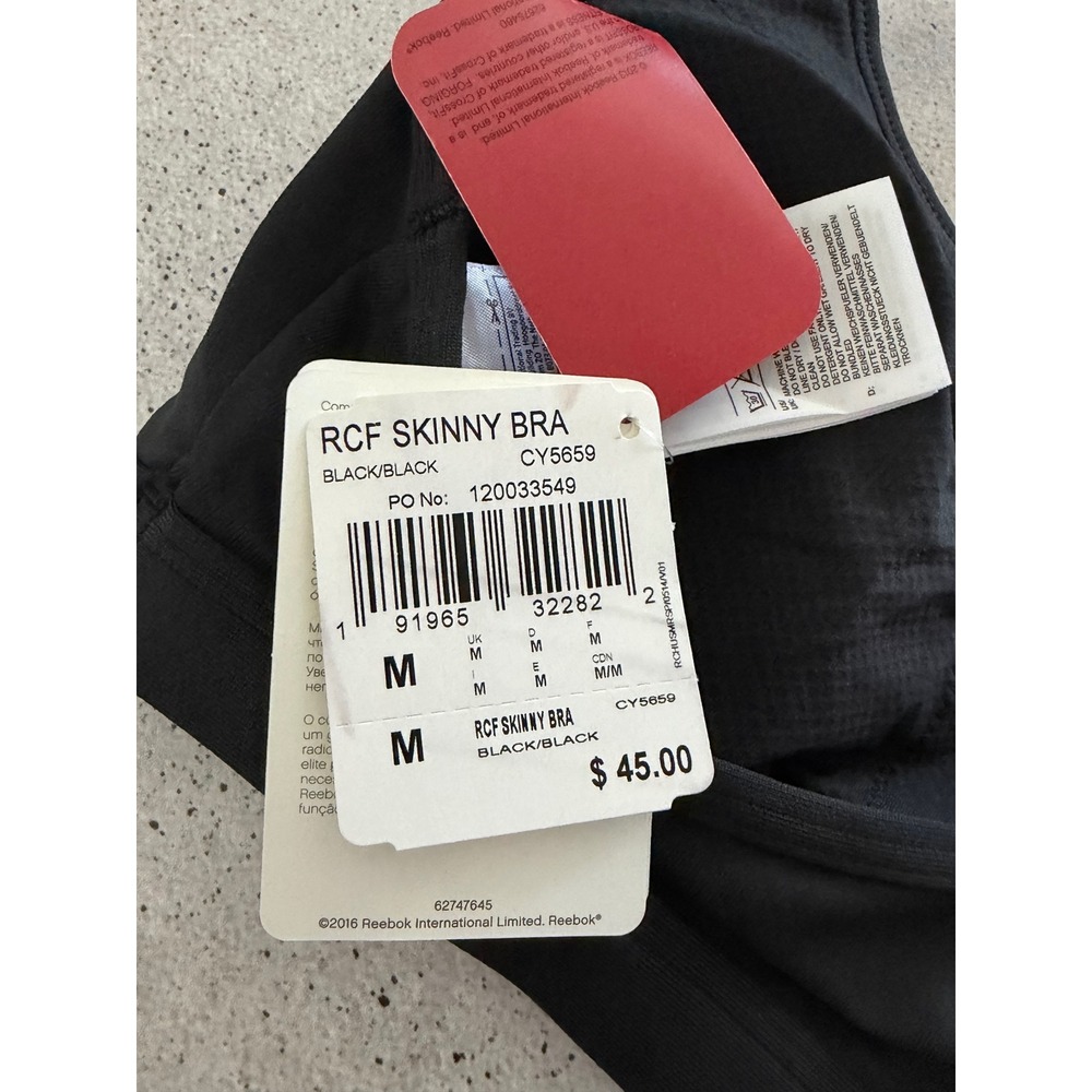 Reebok CrossFit RCF Skinny Bra Black Sports Bra CY5659 Womens Size Medium NWT - Picture 3 of 4